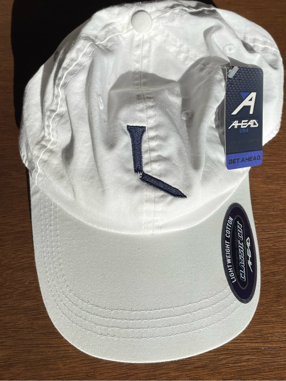 Ahead USA Men’s White Golf Cap with Navy Logo
